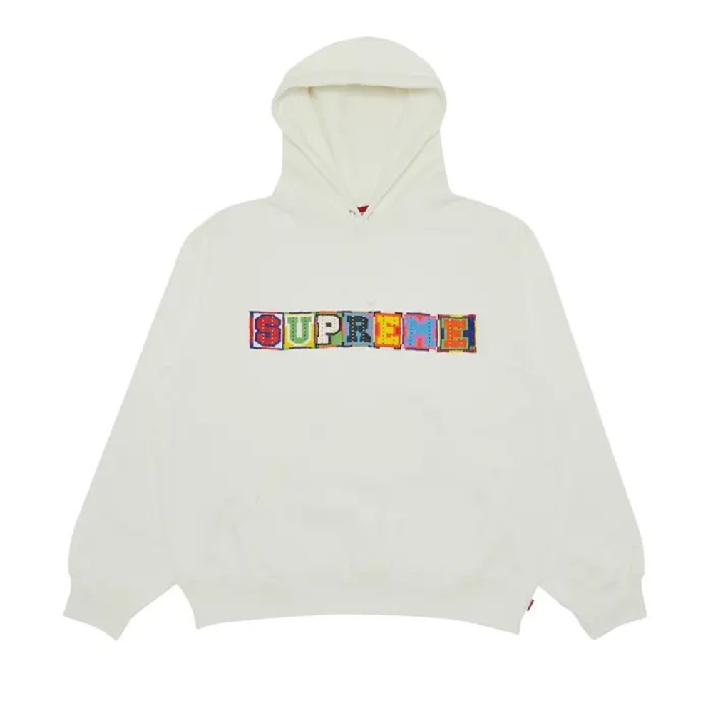 Supreme Cream Hoodie with Multicolor Beaded Logo